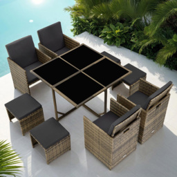 tectake Bilbao 8 Seater Nature Garden Dining Set - Brown - Wilko - thumbnail 1