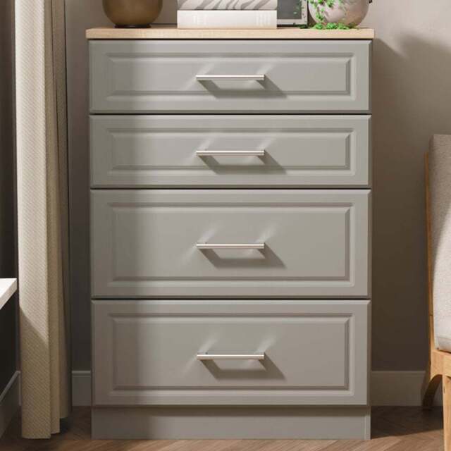 Crowndale Kent 4 Drawer Dusk Grey and Bardolino Oak Deep Chest of Drawers Ready Assembled - Dusk Grey & Bardolino Oak - Wilko - image 1