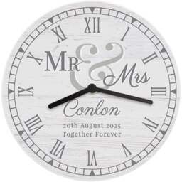 Personalised Memento Personalised Mr and Mrs Wooden Clock - Size: 2.5 x 2.5 x 0.4cm - White - Wilko - thumbnail 1