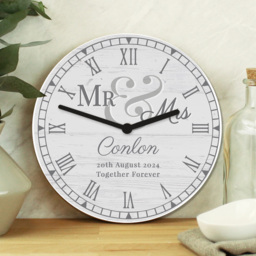 Personalised Memento Personalised Mr and Mrs Wooden Clock - Size: 2.5 x 2.5 x 0.4cm - White - Wilko - thumbnail 3