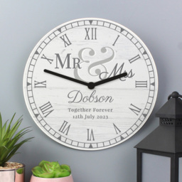 Personalised Memento Personalised Mr and Mrs Wooden Clock - Size: 2.5 x 2.5 x 0.4cm - White - Wilko - thumbnail 4