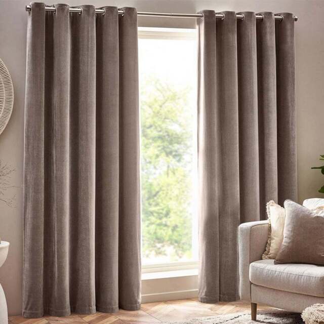 Yard Greige Heavy Chenille Velvet Eyelet Curtain 117 x 137cm - Size: W 137 x D 117cm - Grey - Yard Living - Wilko - image 1