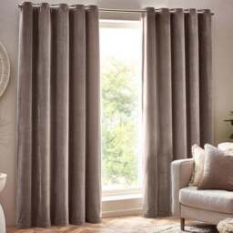 Yard Greige Heavy Chenille Velvet Eyelet Curtain 117 x 137cm - Size: W 137 x D 117cm - Grey - Yard Living - Wilko - thumbnail 1