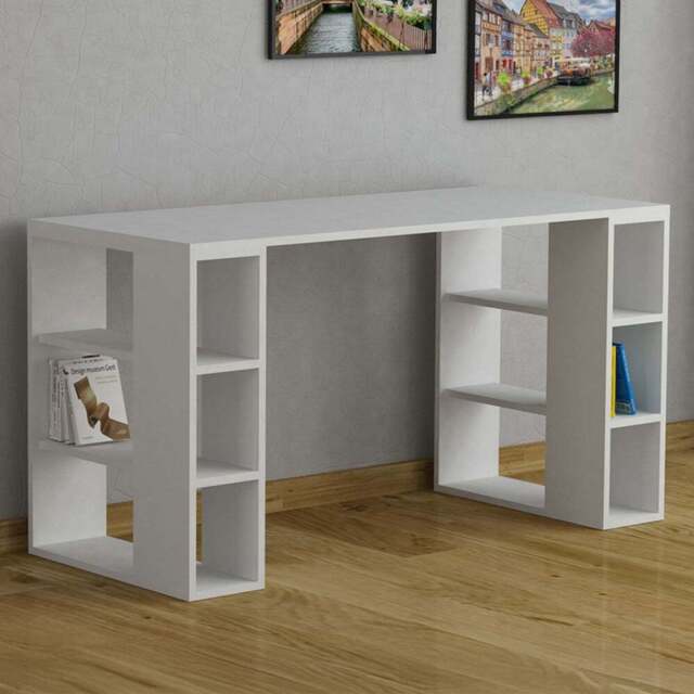 Decortie Colmar 6 Shelf Modern Desk with Bookshelf White - Wilko - image 1