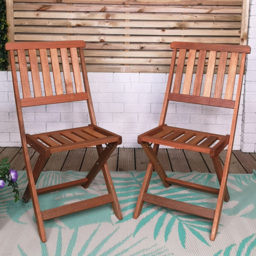 Samuel Alexander Set of 2 Bowness Wooden Folding Garden Chair - Size: 1 Seater - Brown - Wilko - thumbnail 1