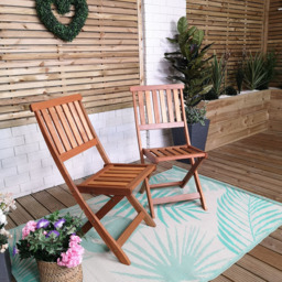 Samuel Alexander Set of 2 Bowness Wooden Folding Garden Chair - Size: 1 Seater - Brown - Wilko - thumbnail 6