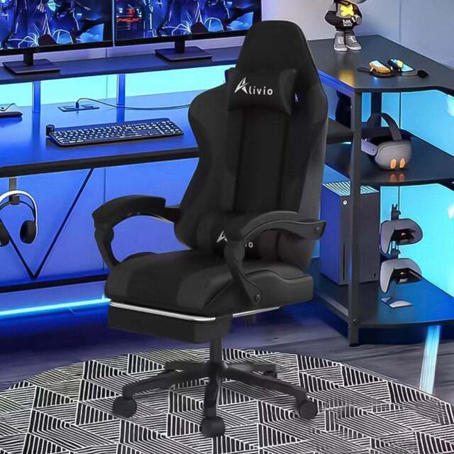 Alivio Black Ergonomic Massage Gaming Chair - Size: 124 x 65.5 x 62cm - Wilko - image 1