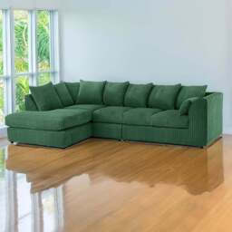 Luxor 4 Seater Green Jumbo Cord Left Hand Facing Scatter Back L Shaped Corner Sofa Set - Wilko