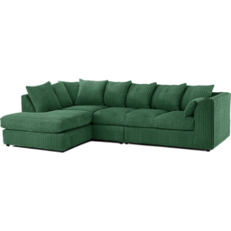 Luxor 4 Seater Green Jumbo Cord Left Hand Facing Scatter Back L Shaped Corner Sofa Set - Wilko - thumbnail 3