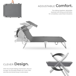 tectake Chloé Set of 2 Grey 4 Step Backrest Sun Lounger with Head Cushion - Size: 65 x 68 x 190cm - Wilko - thumbnail 4