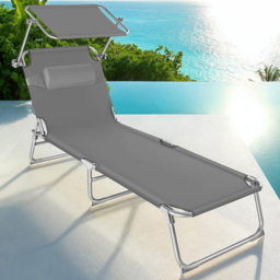 tectake Chloé Set of 2 Grey 4 Step Backrest Sun Lounger with Head Cushion - Size: 65 x 68 x 190cm - Wilko - thumbnail 1