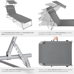 tectake Chloé Set of 2 Grey 4 Step Backrest Sun Lounger with Head Cushion - Size: 65 x 68 x 190cm - Wilko - thumbnail 6
