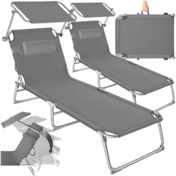 tectake Chloé Set of 2 Grey 4 Step Backrest Sun Lounger with Head Cushion - Size: 65 x 68 x 190cm - Wilko - thumbnail 3