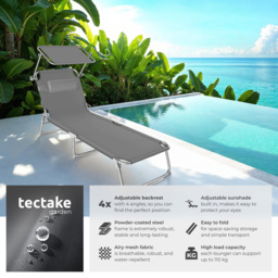 tectake Chloé Set of 2 Grey 4 Step Backrest Sun Lounger with Head Cushion - Size: 65 x 68 x 190cm - Wilko - thumbnail 7