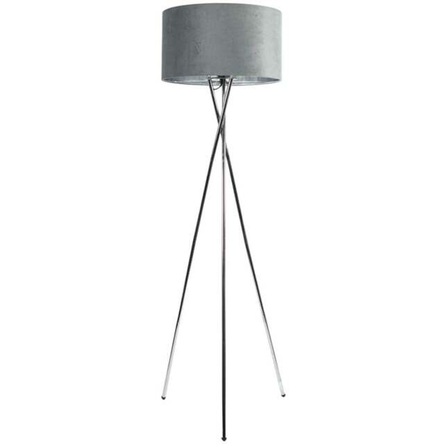ValueLights Camden Grey Velvet Shade Chrome Tripod Floor Lamp with Bulb - Size: 154 x 57 x 57cm - Silver - Wilko - image 1