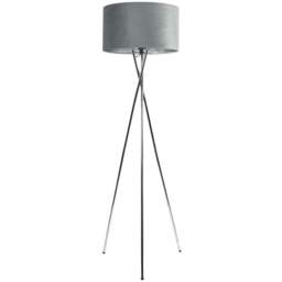 ValueLights Camden Grey Velvet Shade Chrome Tripod Floor Lamp with Bulb - Size: 154 x 57 x 57cm - Silver - Wilko