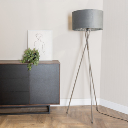 ValueLights Camden Grey Velvet Shade Chrome Tripod Floor Lamp with Bulb - Size: 154 x 57 x 57cm - Silver - Wilko - thumbnail 3