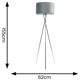 ValueLights Camden Grey Velvet Shade Chrome Tripod Floor Lamp with Bulb - Size: 154 x 57 x 57cm - Silver - Wilko - thumbnail 5