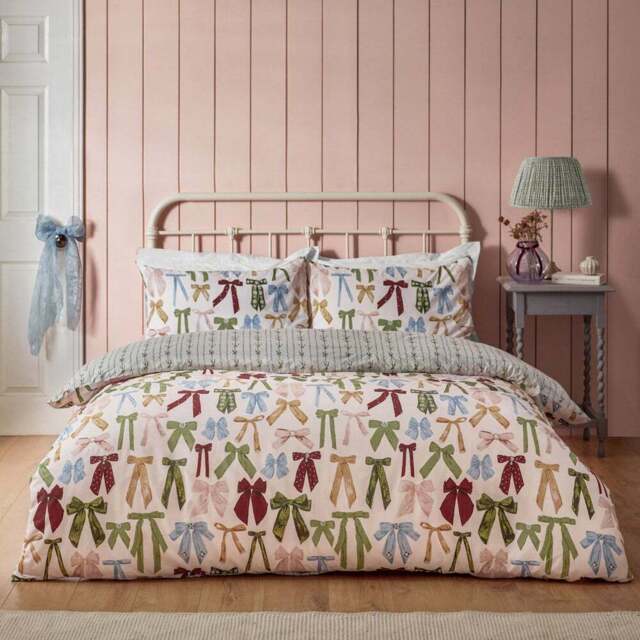 furn. Noortje Bows Single Silk Pink Duvet Set - Multi - Wilko - image 1
