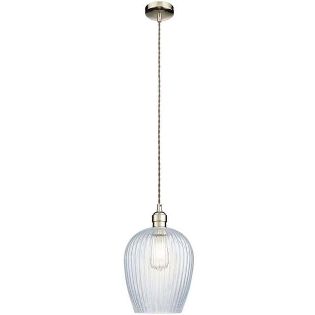 Merano Livorno Ribbed Glass Bright Nickel Plate Dome Pendant Ceiling Light - Size: 21 x 21 x 157.5cm - Grey - Wilko - image 1