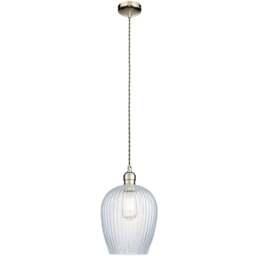 Merano Livorno Ribbed Glass Bright Nickel Plate Dome Pendant Ceiling Light - Size: 21 x 21 x 157.5cm - Grey - Wilko - thumbnail 1