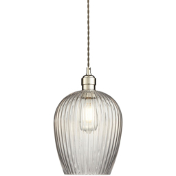 Merano Livorno Ribbed Glass Bright Nickel Plate Dome Pendant Ceiling Light - Size: 21 x 21 x 157.5cm - Grey - Wilko - thumbnail 4