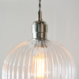 Merano Livorno Ribbed Glass Bright Nickel Plate Dome Pendant Ceiling Light - Size: 21 x 21 x 157.5cm - Grey - Wilko - thumbnail 6