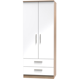 Crowndale Contrast 2 Door 2 Drawer White and Bardolino Oak Tall Wardrobe Ready Assembled - Size: 2 Door, 2 Drawer - Wilko - thumbnail 5