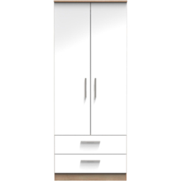 Crowndale Contrast 2 Door 2 Drawer White and Bardolino Oak Tall Wardrobe Ready Assembled - Size: 2 Door, 2 Drawer - Wilko - thumbnail 3