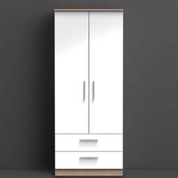Crowndale Contrast 2 Door 2 Drawer White and Bardolino Oak Tall Wardrobe Ready Assembled - Size: 2 Door, 2 Drawer - Wilko - thumbnail 1