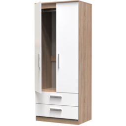 Crowndale Contrast 2 Door 2 Drawer White and Bardolino Oak Tall Wardrobe Ready Assembled - Size: 2 Door, 2 Drawer - Wilko - thumbnail 7