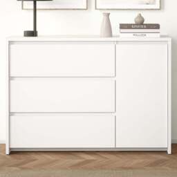 Florence Next Single Door 3 Drawer White Sideboard - Size: 83.8 x 118.6 x 48.1cm - Furniture To Go - Wilko