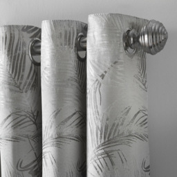 Alan Symonds Dupion Silver Fern Jacquard Ring Top Eyelet Curtains 229 x 183cm - Size: W 229 x D 183cm - Wilko - thumbnail 4
