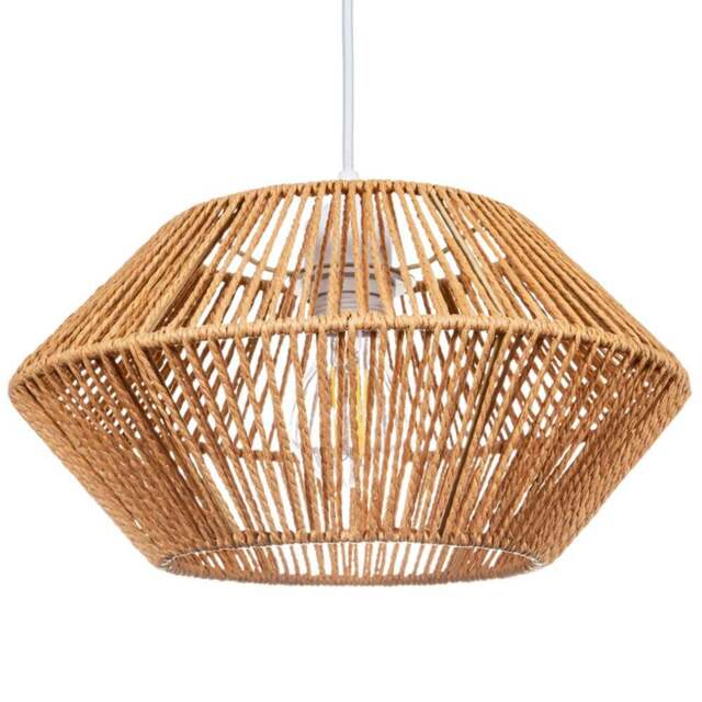 Happy Homewares Natural Brown Paper String Easy Fit Pendant Shade - Size: 16 x 32 x 32cm - Wilko - image 1