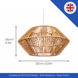 Happy Homewares Natural Brown Paper String Easy Fit Pendant Shade - Size: 16 x 32 x 32cm - Wilko - thumbnail 7