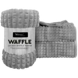 Velosso Silver Waffle Plush Throw 127 x 152cm - Size: 127 x 152 x 1cm - Wilko - thumbnail 1