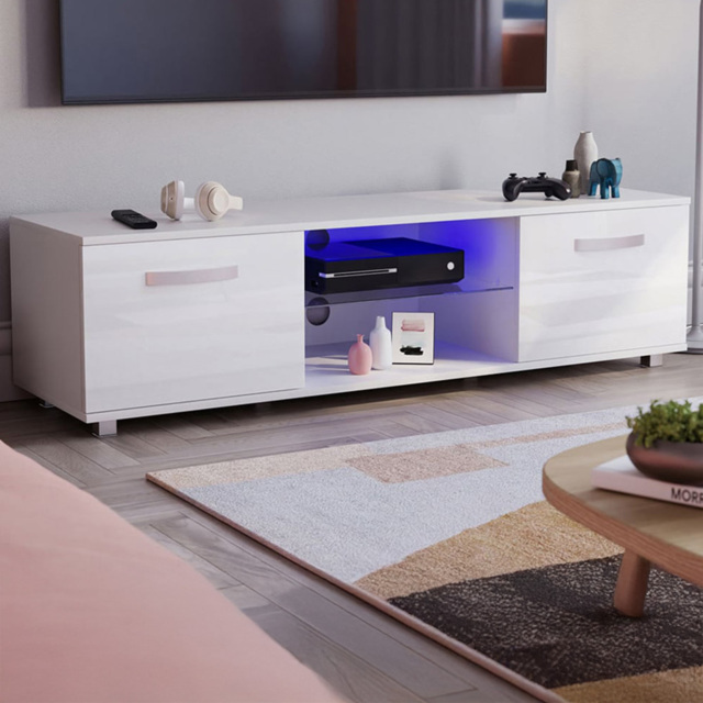 Vida Designs Cosmo 2 Door White TV Unit with LED - Size: 40 x 140 x 38cm - Wilko - image 1