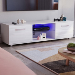 Vida Designs Cosmo 2 Door White TV Unit with LED - Size: 40 x 140 x 38cm - Wilko - thumbnail 1