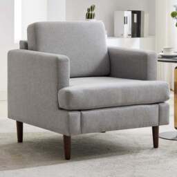 Living and Home Light Grey Linen Mid-Century Armchair - Size: 80 x 76 x 80cm - Wilko