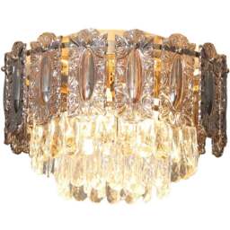 HOMCOM Gold Vintage Dual Crystal and Smoke Glass Shade Ceiling Light - Size: 19 x 39 x 39cm - Gold Tone - Wilko
