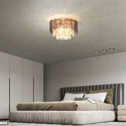 HOMCOM Gold Vintage Dual Crystal and Smoke Glass Shade Ceiling Light - Size: 19 x 39 x 39cm - Gold Tone - Wilko - thumbnail 5