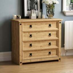 Vida Designs Corona 4 Drawer Rustic Pine Chest of Drawers - Brown - Wilko