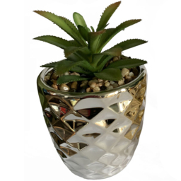 Leaf Silver and Gold Ceramic Planter with Cactus and Dracaena 15cm Set of 2 - Size: 15 x 7 x 7cm - Wilko - thumbnail 3