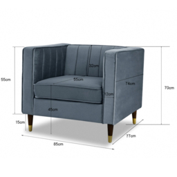 Home Detail Thomas Grey Velvet Sofa Chair - Size: Single - Wilko - thumbnail 6