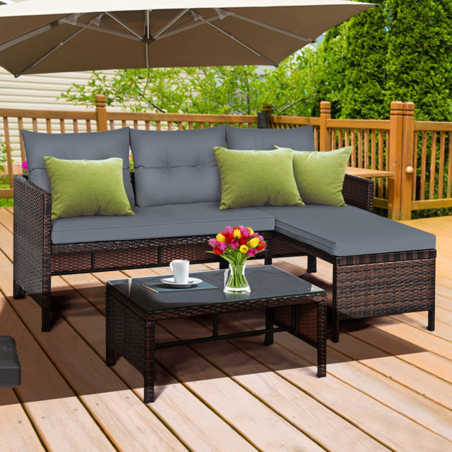 Costway 3 Seater Bistro Set with Cushion Grey - Size: 2 Seater - Wilko - image 1