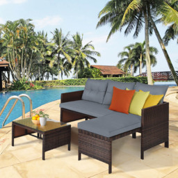 Costway 3 Seater Bistro Set with Cushion Grey - Size: 2 Seater - Wilko - thumbnail 4