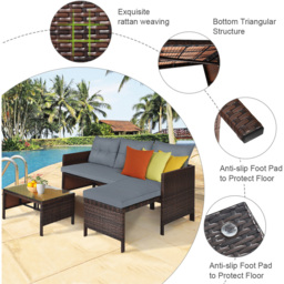 Costway 3 Seater Bistro Set with Cushion Grey - Size: 2 Seater - Wilko - thumbnail 7