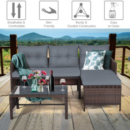 Costway 3 Seater Bistro Set with Cushion Grey - Size: 2 Seater - Wilko - thumbnail 5