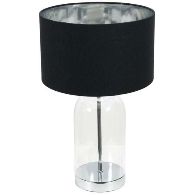 ValueLights Jessy Silver Glass LED Table Lamp with Black and Chrome Lamp Shade - Size: 45 x 25 x 25cm - White - Wilko - image 1