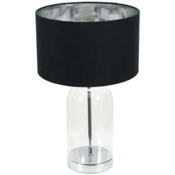 ValueLights Jessy Silver Glass LED Table Lamp with Black and Chrome Lamp Shade - Size: 45 x 25 x 25cm - White - Wilko